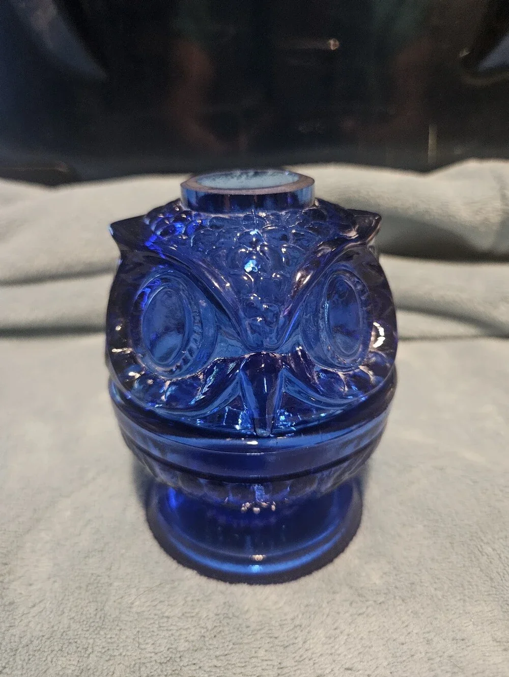 Fenton Cobalt Blue Glass Owl Accent Jar